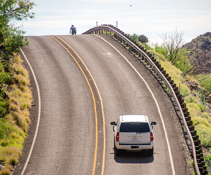 Climbing a hill on the River Road.