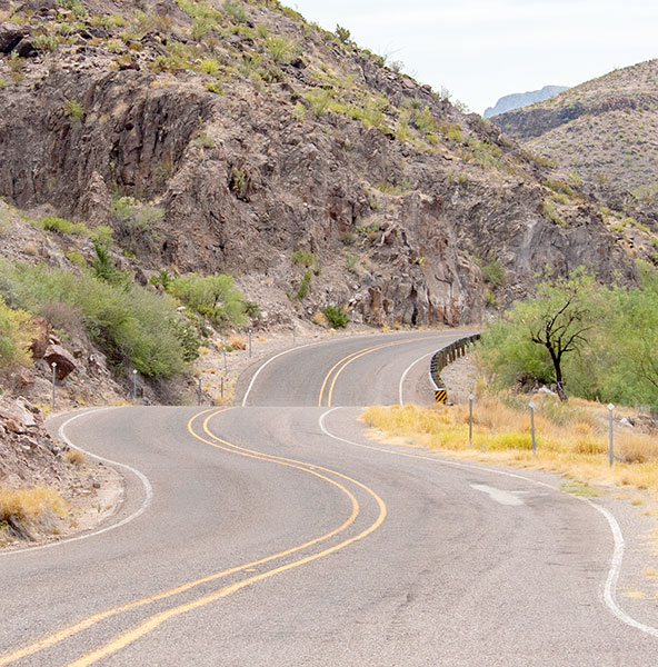 Curves and dips on the River Road.